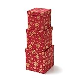 Soul & Lane Square Christmas Gift Boxes with Lids, Red Vintage Reusable Christmas Nesting Boxes for Presents, Decorative Cardboard Large Holiday Storage For Keepsakes and Snowflakes Decor, Set of 3
