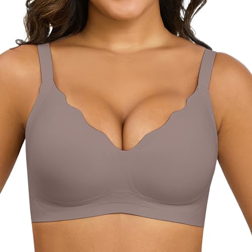Xcutting Womens Wirefree Push Up Bra - Seamless No Underwire Bralette with Full Coverage, Ultra Soft Fabric, Light Lift & Natural Shape with Extender (Grey,Large)