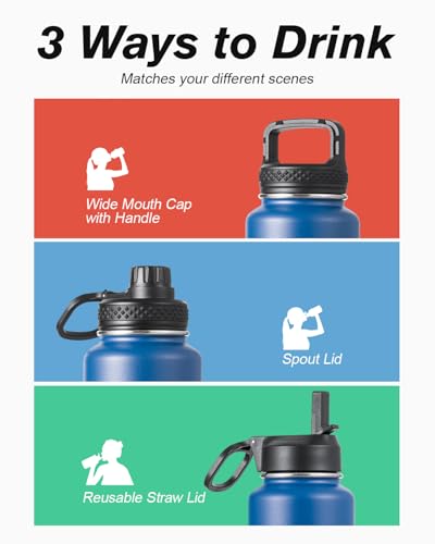 Image of Coolflask 40 oz Water Bottle Insulated with Straw & 3 Leakproof Lids