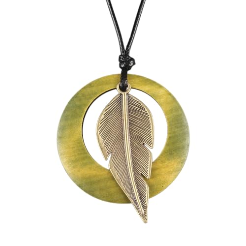 GelConnie Wooden Necklaces for Women Layered Boho Circle Leather Choker