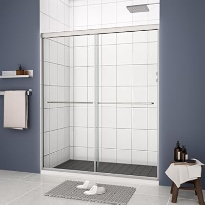VISRACK Double Sliding Shower Door 44-48x70 Inch, Framed Bathroom Glass Door with 1/4" Thick Tempered Glass & 304 Stainless Steel Hardware, Waterproof for Bathtub or Shower Enclosure