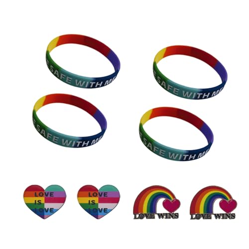 Image of Rainbow Gay Pride Silicone Bracelets, LGBTQ Rubber Bracelet with Temporary Tattoos Stickers Pride Month Accessories for Women Men Bags