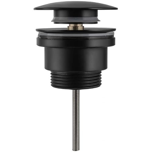 Miniatura 2 de Valaz Tapón Universal Apta Para Lavabo Y Bidé Con Y Sin Rebosadero En Negro Mate Válvula Para Desagüe Click Clack, Pop-Up