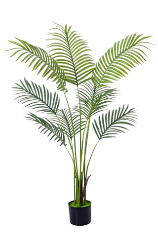 Artificial Golden Cane Palm Tree 4 Feet Faux Plant for Home Decor Indoor Outdoor Faux Areca Palm Tree in Pot for Home Office Perfect Housewarming Gift with Adjustable Trunks
