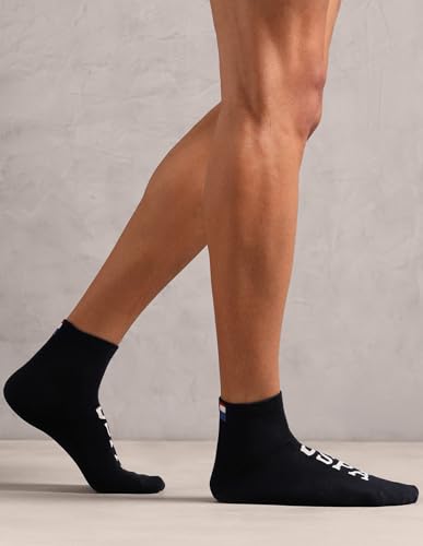 Image of U.S. POLO ASSN. Men's ES007 Brand Printed Cotton Stretch Ankle Length Socks - Pack Of 3