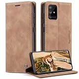 xinyunew Funda para Samsung Galaxy A71,Avanzado PU Piel Carcasa [Soporte Plegable][Ranura para Tarjeta][Cierre Magnético] Antigolpes Libro Funda para Samsung Galaxy A71-Marrón