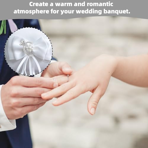 YIZWINS Hochzeitskissen, Ehering, Hochzeitskissen, Rustikal, Hochzeit, Kissen, Ehering, aus Spitze mit Perlen, elfenbeinfarben (10 x 10 cm)