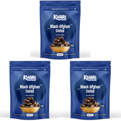 Image of Khari Foods Premium Black Afghan Dates, High Fibre, Soft Dry Fruit Khajur /khajoor, Energy Health Snacks (200g) (Pack of 3)