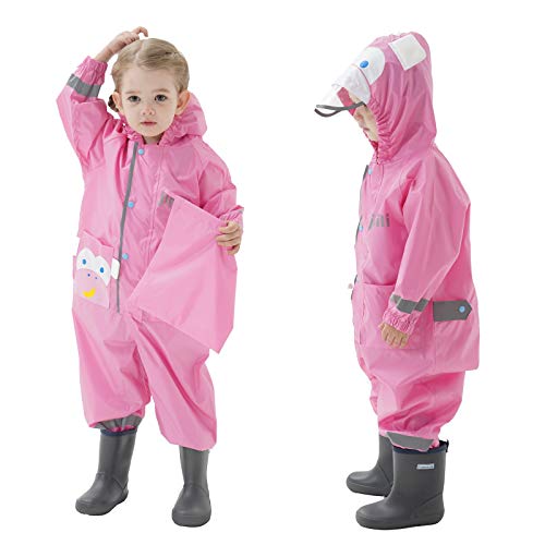 Baogaier Impermeables para Niñas Chubasqueros Chaquetas Capa de Lluvia Encapuchado Mono de Bolsillo Rosado Mono Reflectante Abrigos Impermeables Niños 4-6 años - Rosa