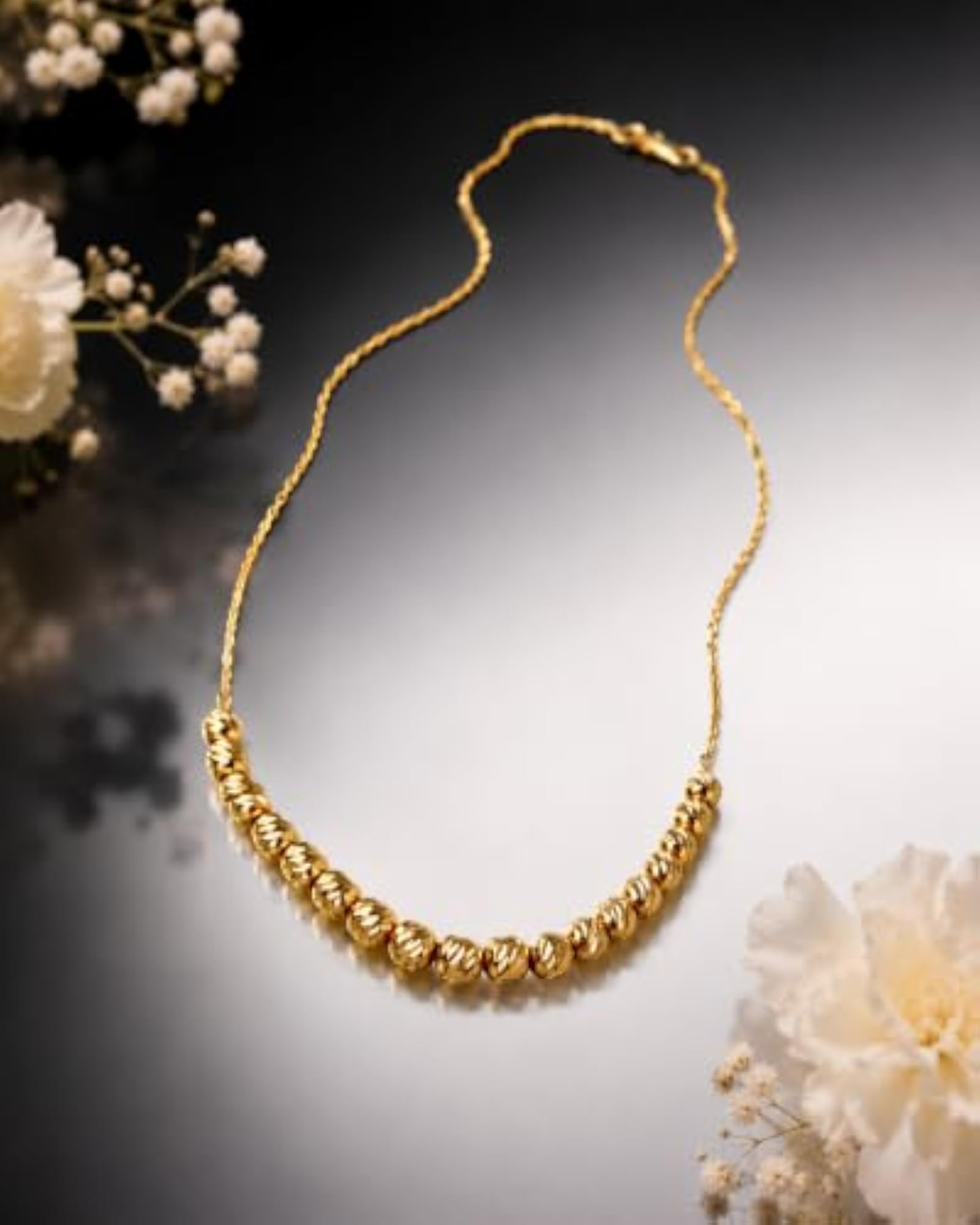 Premium Gold Tone Textured Bead Necklace, Elegant Dainty Chain