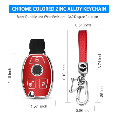 Image of QBUC for Mercedes Benz Key Fob Cover with Keychain (Red)