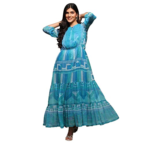 Image of BIBA Women Cotton Blend Tiered Printed Dress