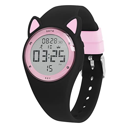 Kids Watch, Digital Watch for Girls Boys, Sport Watch with Alarm Clock, Stopwatch, Waterproof Fitness Tracker with No App for Ages 5-12 Children (MEhuipin-Black Pink)