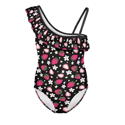 Image of Girls One Piece Swimsuit Ruffled Halter Bathing Suit with Adjustable Strap Beach Sport Swimwear for 3-14 Years