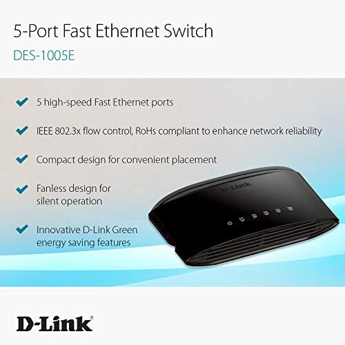 D-Link 5-Port Fast Ethernet Desktop Switch (Des-1005E) #TOP2