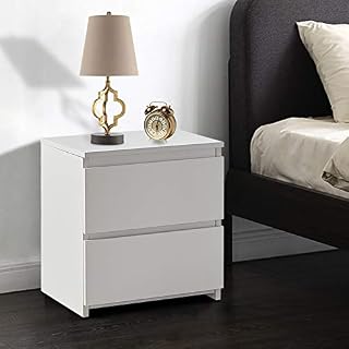 TUKAILAi White Bedside Table with 2 Drawers Cabinet Chest of 2 Drawers Wooden Night Stand Storage Units for Bedroom Living Room