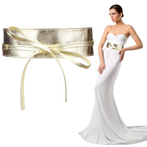 BIVOFU 1 Pieza Cinturón Obi de Mujer Dorado, Cinturones Anchos Mujer, Cinturón de Señora, Cinturones de Cuero, Cinturón Ancho para Resaltar tu Figura y Agregar un Toque de Elegancia a tus Conjuntos