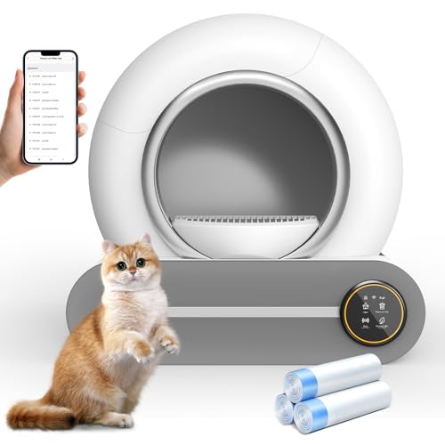 Lettiera per gatti autopulente, 65 L + 9 L, robot per lettiera automatica extra large per più gatti, controllo tramite app, deodorizzazione e sterilizzazione agli ioni negativi, [bianco]