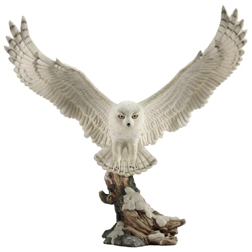 Veronese Design 13 Inch Tall Snowy Owl Flight Resin Sculpture Hand Painted Finish
