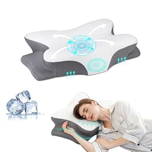 Memory Foam Pillows, Ergonomic Pillow for Neck Pain Relief, Bed Pillow for Sleeping, Cervical Neck Pillow for Side, Back, Stomach Sleeper with Cool Pillowcase, Side Sleeper Pillows for Adults