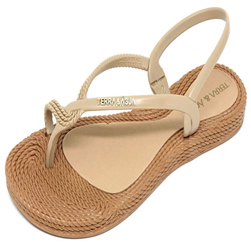 Sandália Rasteira Terra & Água Feminina 260100 Linho/Caramelo 35