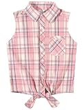 Noomelfish Girls Plaid Sleeveless Button Down Shirt Tie Knot Blouse Tank Tops, Plaid Pink White, Size 5-6 Years