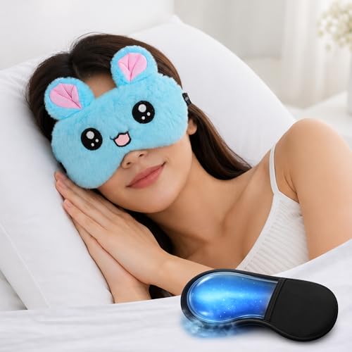 Image of Jenna Cute Gel Fur Sleeping Eye Shade Mask Cover for Insomnia, Meditation, Puffy Eyes and Dark Circles Kitty Blue