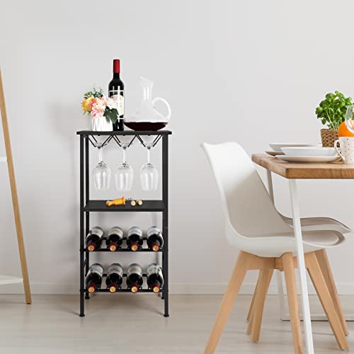 Oyeal Black Wine Rack Freestanding Floor Industrial Bar Cabinets For Glasses Storage, Wine Bottle Holder Shelf For Home Kitchen Bar, Holds 8 Bottles Of Wine #TOP6