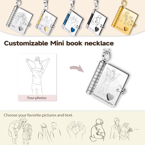 Custom Message Mini Book Pendant, Personalized Couple Book Necklace, My Incredible Daughter Book Necklace, Adjustable Silver 18k Gold Book Necklaces with 6 Pages of Engraved Information3