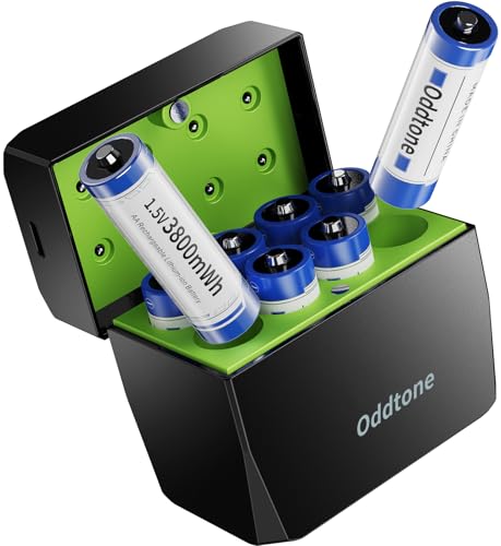 Oddtone Rechargeable AA Batteries Lithium with Charger 8 Pack, 1.5V High Power AA Lithium-ion Battery, 3800mWh High Capacity AA Lithium Batteries, Double A Batteries up to 1600+ Cycle Times
