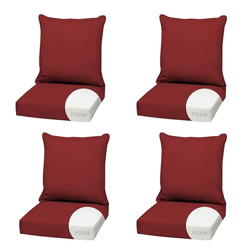 Image of Arden Outdoor Foam Deep Seat Cushion, 4-Pack, 22x24, Premium High-Density Foam, Never Flattens, Weather-Proof for Patio Chair Sofa Couch, Ruby Red Leala