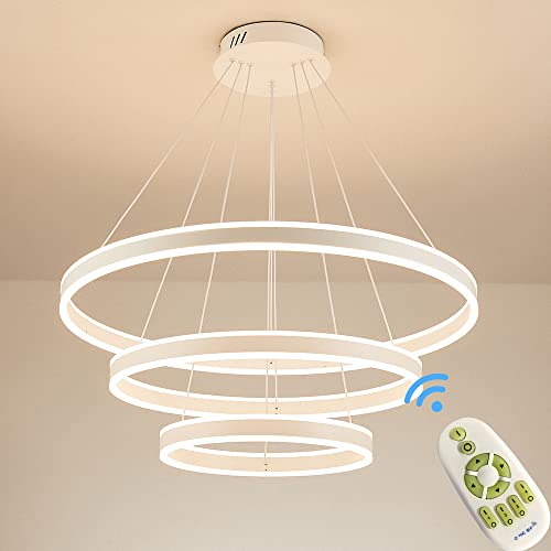 Eurohandisplay LED Pendelleuchte 2137-3 Ringe 40*60*80cm weiße Rahmen mit Fernbedienung Lichtfarbe einstellbar dimmbar Höhenverstellbar 120cm LED Hängelampe Leuchte Cover