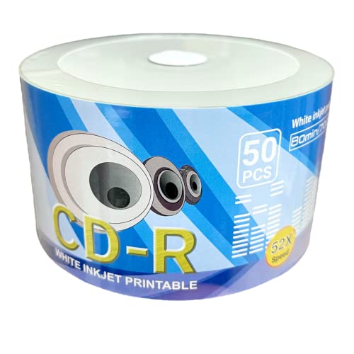 CD-R 700MB 80min 52x White Inkjet Hub Printable 50-Pack by LSK Media | Blank CDs for Burning Music |