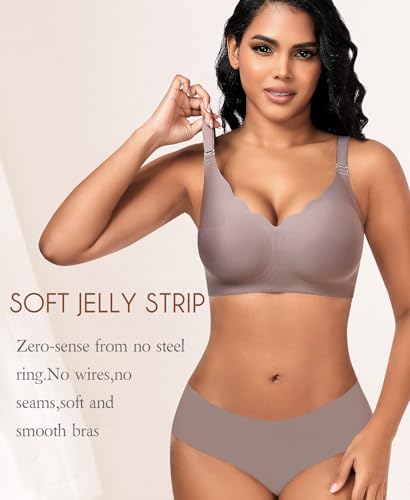DOCUMO Wireless Bras for Women Push Up Bra V Neck No Underwire Adjustable Semi-Fixed Pads Seamless Grey Bralettes Comfortable Bra(Grey,Small) — view 3