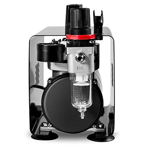 Pointzero 1/5 Hp Airbrush Compressor With Regulator, Gauge, Water Trap, And Cover With Holder - Quiet Portable Air Pump #TOP1