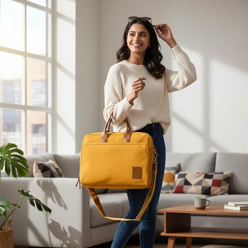 Image of DailyObjects 100% Cotton Canvas Commute Laptop Messenger Bag for Men & Women | Travel Shoulder Handbag With Trolley Sleeve | Metal Zip Closure | Leather Handles | Padded Laptop Compartment For 14 inch