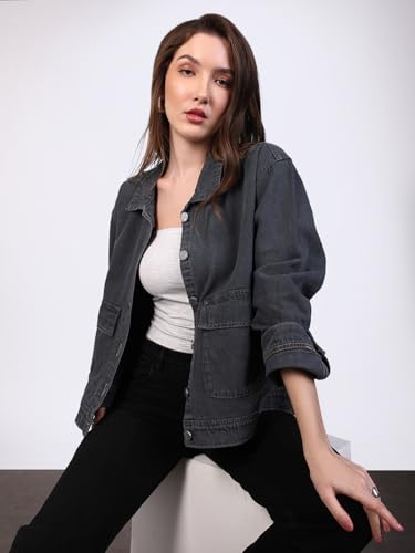 Image of Urbano Fashion Women's Relaxed Fit Full Sleeve Utility Denim Jacket
