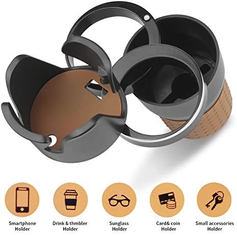 GES Multifunctional Car Cup Holder, Drink Holder , 4 in 1 Vehicle-Mounted Water Cup Holder Extender Organizer 360°Rotating Adjustable Base Bottles Rack for Car Intentior (Black)