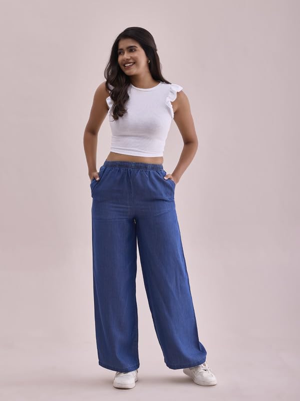 Image of GO COLORS Soft Viscose & Linen Blend Linen Palazzo Full Length for Women| Breathable, Mid Rise