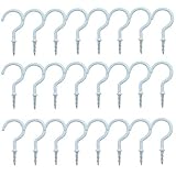 Pack of 24 Cup Hook Metal Ceiling Hooks, Household Screw-in Utility Storage Hook (White, 1-1/2in)