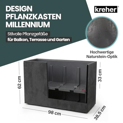 Kreher XL Pflanzkasten Millennium in verschiedenen Formaten und Farben. Tolle Naturstein Optik in Braun, Beige, Anthrazit oder Grau! Aus robustem Kunststoff! (XL Raumteiler (rechteckig) in Anthrazit)