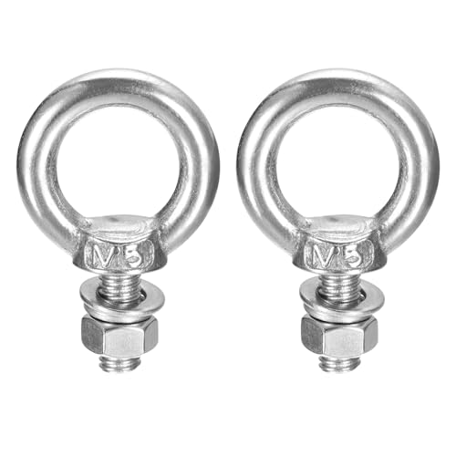 Image of uxcell Lifting Eye Bolt, 2 Sets M5 x 10mm Eye Bolt with Nut Washer 304 Stainless Steel Shoulder Lifting Ring Eye Bolt for Hanging Item