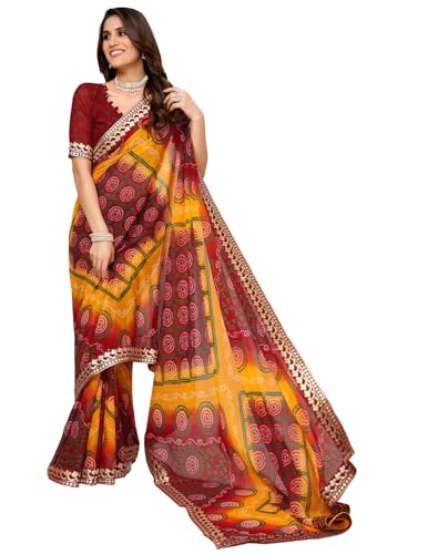 Sari Georgette de luxe Yashika tricoté pour femme, détails en dentelle noble