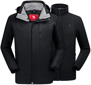 CAMEL CROWN Men's 3-in-1 Outdoor Jacket Waterproof Windproof Warm Ski Jacket with Pockets Hooded Two-Piece Winter Jacket with Fleece Jacket Casual Jacket for Snowboard Hiking Climbing Traveling
