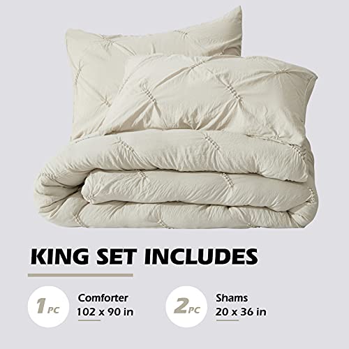 Semech Pinch Pleat King Size Comforter Set, Ultra-Soft Microfiber Bedding Comforters Set King, 3 Piece Dark Ivory King Comforter Set With 2 Shams (Champagne Ivory, King) #TOP4