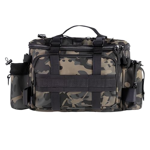 Lunaanda Borsa per esche da pesca mimetiche nere – impermeabile, grande capacità, borsa a tracolla multifunzione e borsa a tracolla per canne da pesca e accessori, 40 x 28 x 20 cm, Camouflage nero, Lunaanda Borsa per esche da pesca mimetiche nere – impermeabile, grande capacità, borsa a tracolla multifunzione e borsa a tracolla per canne da pesca e accessori, 40 x 28 x 20 cm, Camouflage nero,