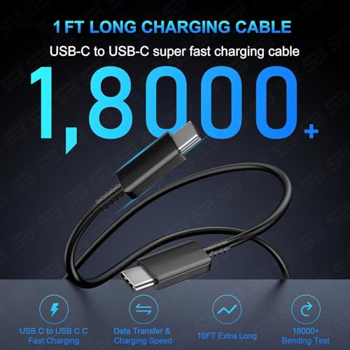 Image of SB 45W Fast Charger Type C to C Cable, PD 3.0 Super Fast Charging 2.0 Compatible for Samsung Galaxy S24 Ultra S23 S22 Plus A Series, USB C Wall Charger Adapter with Cable
