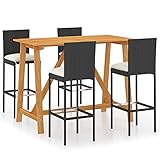 Tidyard Conjunto de Bar para jardín Mesas Altas de Bar Juego de Mesa Auxiliar y taburetes de Desayuno 5 Piezas con Cojines Negro