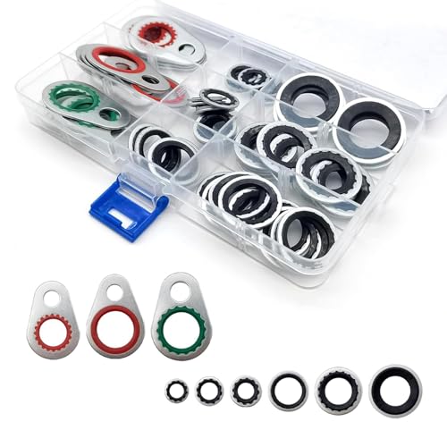 Zigeiya 60 PCS A/C Compressor Seal Washer Kit, 9 Sizes Gasket Bonded Seal Assortment, A/C System Compressor Port Gasket Accessories, Universal for Most Cars (Multicolored)