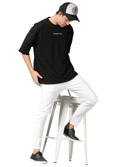 Image of URGEAR Men's Cotton Printed Drop Shoulder - Hip Hop - Down Shoulder- Baggy Loose fit- Stylish Oversized t Shirts for Men